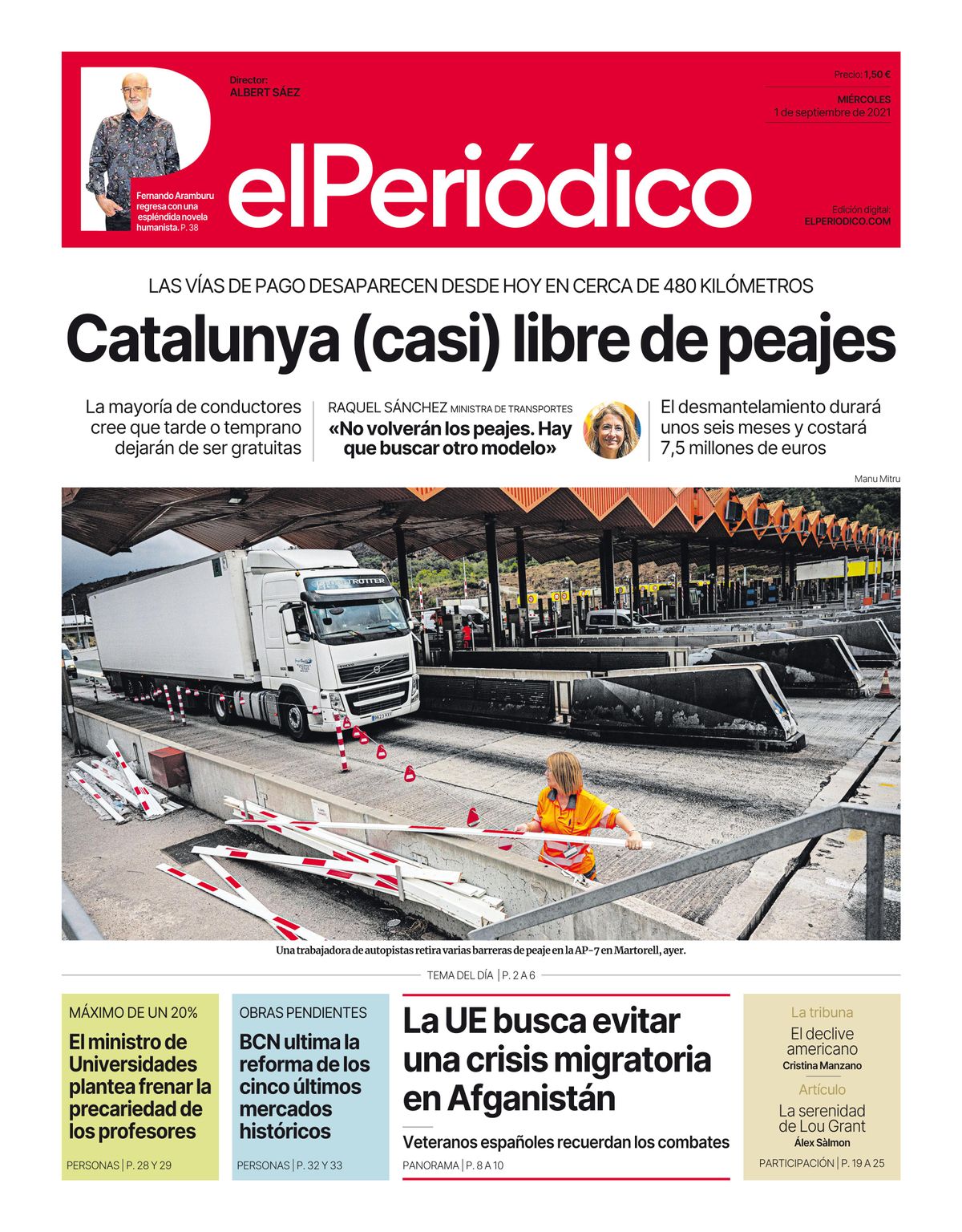 La portada de EL PERIÓDICO del 1 de septiembre del 2021 La portada de EL PERIÓDICO del 1 de septiembre del 2021