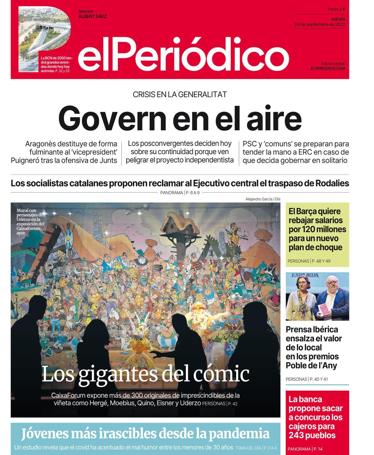 La portada de EL PERIÓDICO del 29 de septiembre de 2022