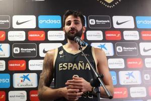  El base de la selección española, Ricky Rubio durante la presentación oficial este jueves de la Selección Masculina de Baloncesto en Madrid