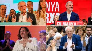 Xavier Trias, Jaume Collboni, Ada Colau y Ernest Maragall, durante la noche electoral