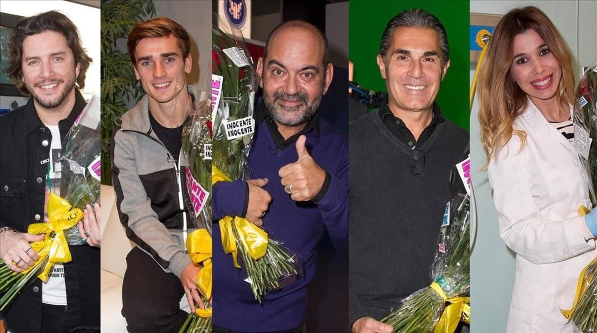 Manuel Carrasco, Antoine Griezmann, Jose Corbacho, Sergio Scariolo y Natalia, los ’inocentes’ de la gala que emite TVE-1. Manuel Carrasco, Antoine Griezmann, Jose Corbacho, Sergio Scariolo y Natalia, los ’inocentes’ de la gala que emite TVE-1.