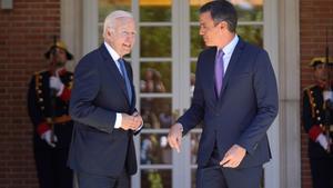 Encuentro  entre Pedro Sanchez Joe Biden en el Palacio de la Moncloa .
