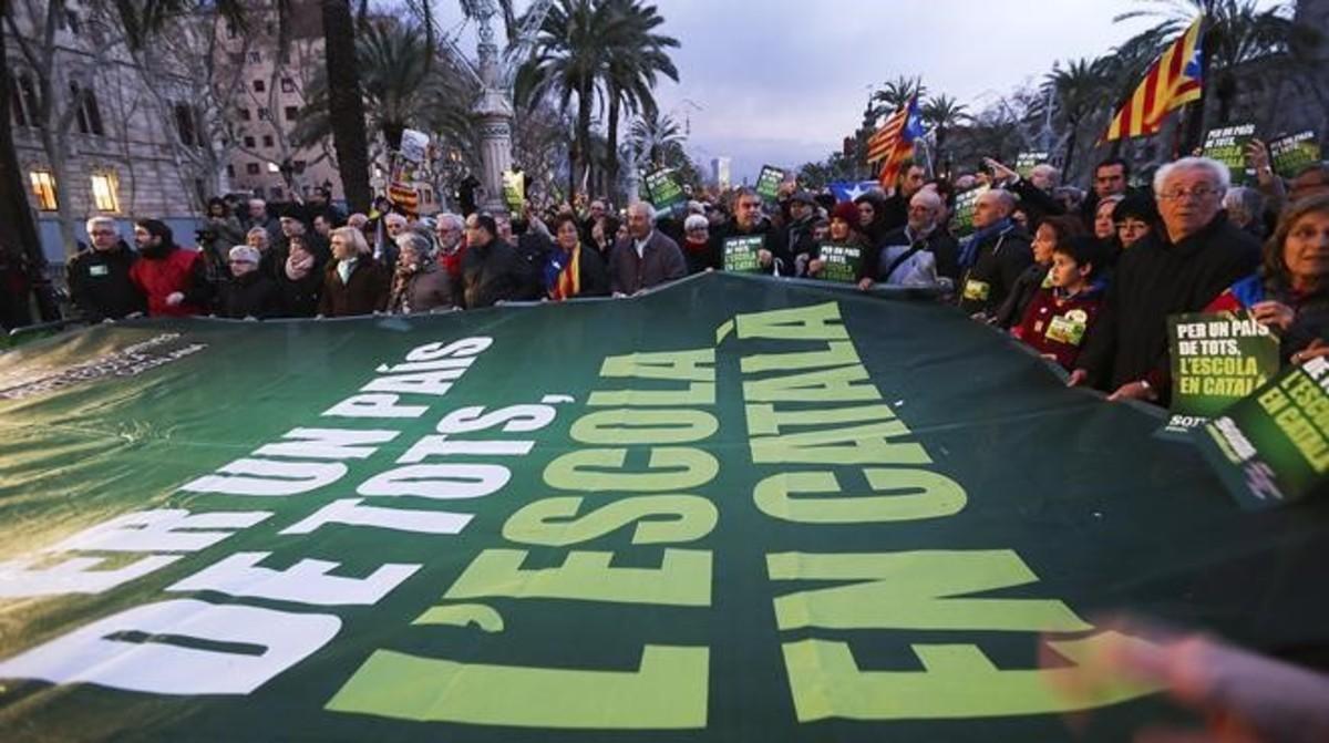 Manifestació a favor de l’escola en català, el febrer del 2014.