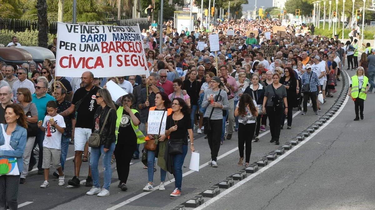 Manifestación en el barrio del Besòs i el Maresme contra la inseguridad, en el 2019.
