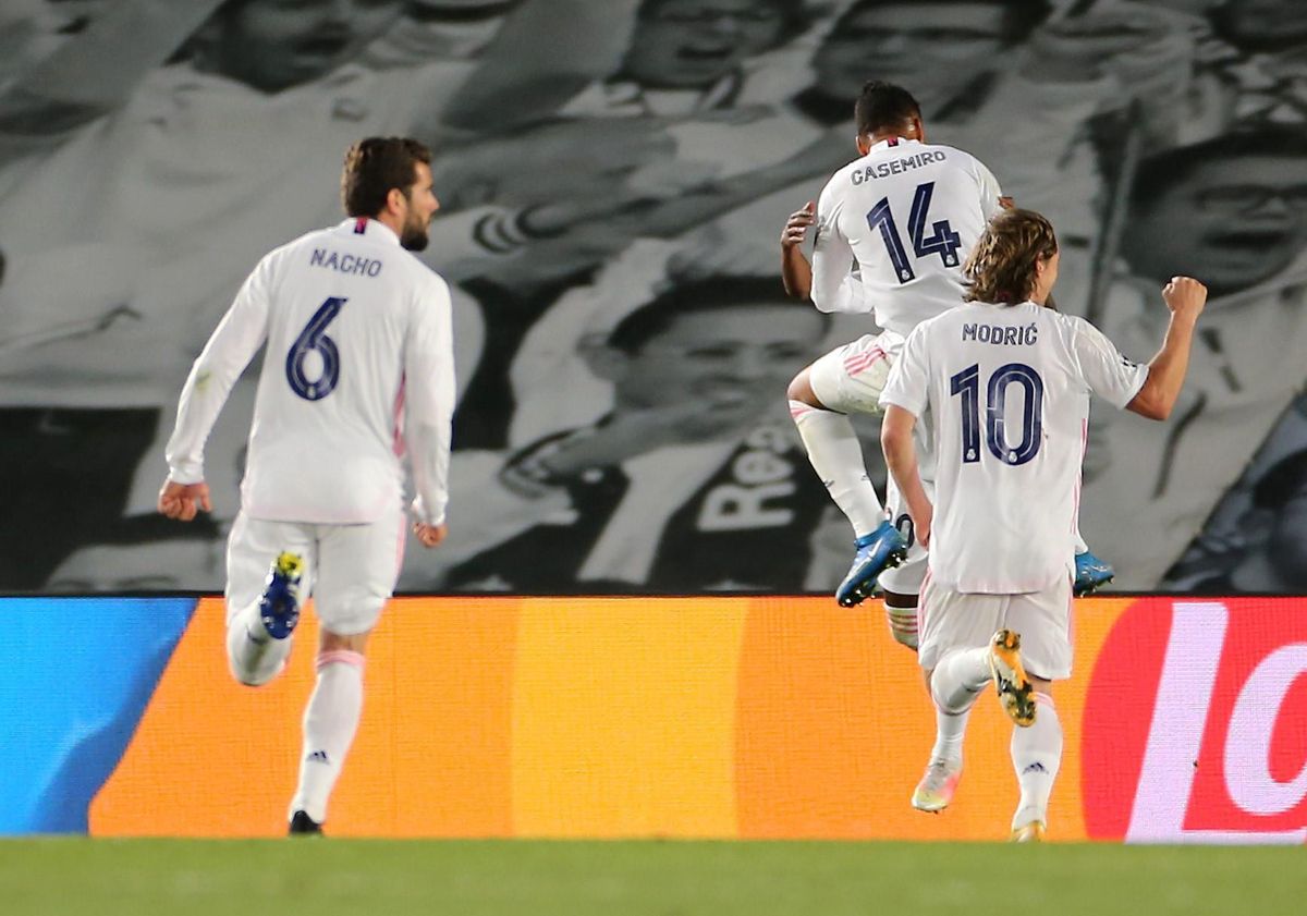 Los jugadores del Madrid celebran el gol de Vinicius ante el Liverpool. Los jugadores del Madrid celebran el gol de Vinicius ante el Liverpool.