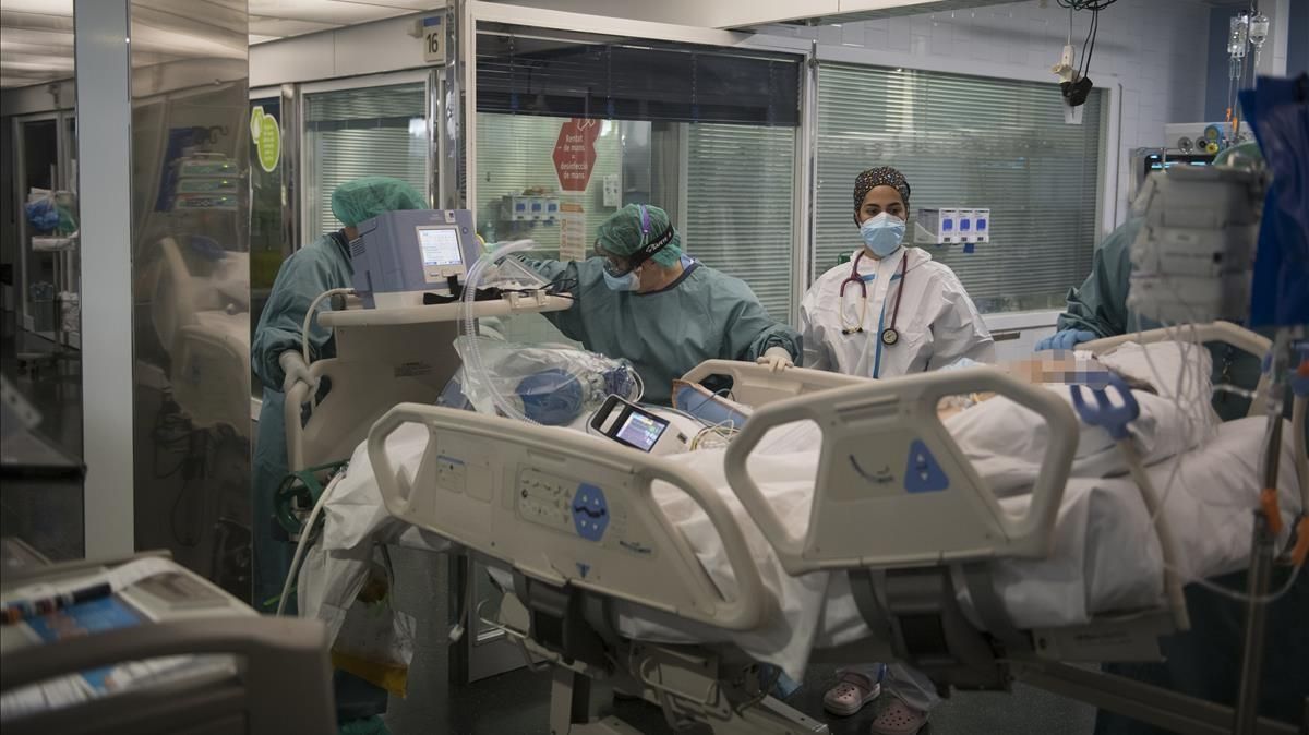 La uci de pacientes covid del Hospital del Mar de Barcelona, el 8 de enero. La uci de pacientes covid del Hospital del Mar de Barcelona, el 8 de enero.