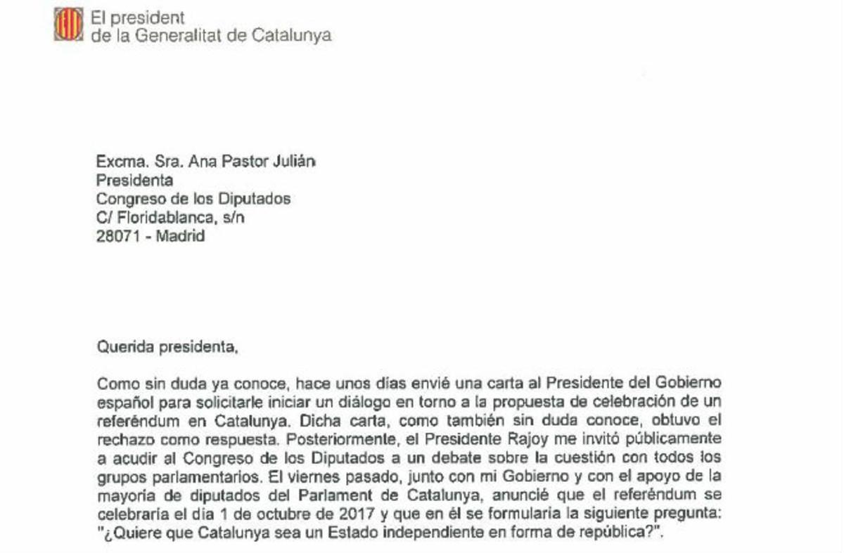 Puigdemont pide a Ana Pastor intervenir en el Congreso sin votación final Puigdemont pide a Ana Pastor intervenir en el Congreso sin votación final