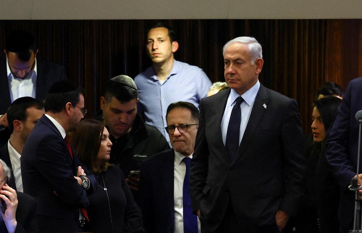 El primer ministro israelí, Binyamín Netanyahu, durante una reunión en la Kneset, este lunes. El primer ministro israelí, Binyamín Netanyahu, durante una reunión en la Kneset, este lunes.