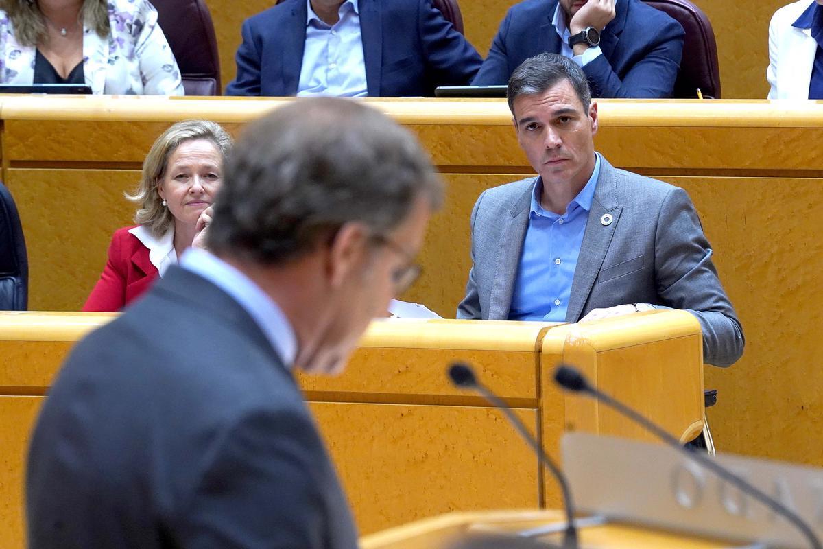Pedro Sánchez durante el pleno del Senado celebrado esta tarde. 
