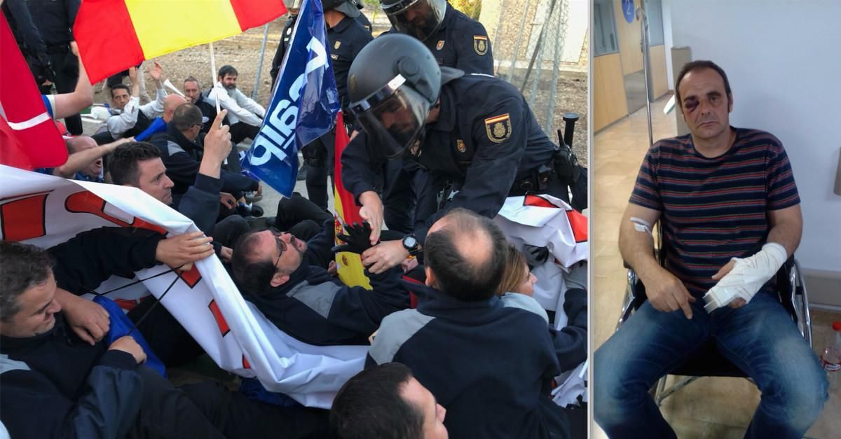 Un momento de la intervención policial del pasado jueves 17 contra funcionarios de prisiones ante el Centro Penitenciario Sevilla II, en Morón de la Frontera (Sevilla). A la derecha, el funcionario D.C., delegado sindical de ACAIP en Sevilla, que ha resultado herido de consideración. Un momento de la intervención policial del pasado jueves 17 contra funcionarios de prisiones ante el Centro Penitenciario Sevilla II, en Morón de la Frontera (Sevilla). A la derecha, el funcionario D.C., delegado sindical de ACAIP en Sevilla, que ha resultado herido de consideración.