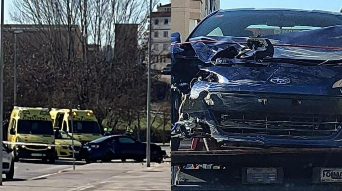 A la izquierda, la imagen después del accidente. A la derecha, el estado en el que ha quedado el coche siendo transportado por la grúa.
