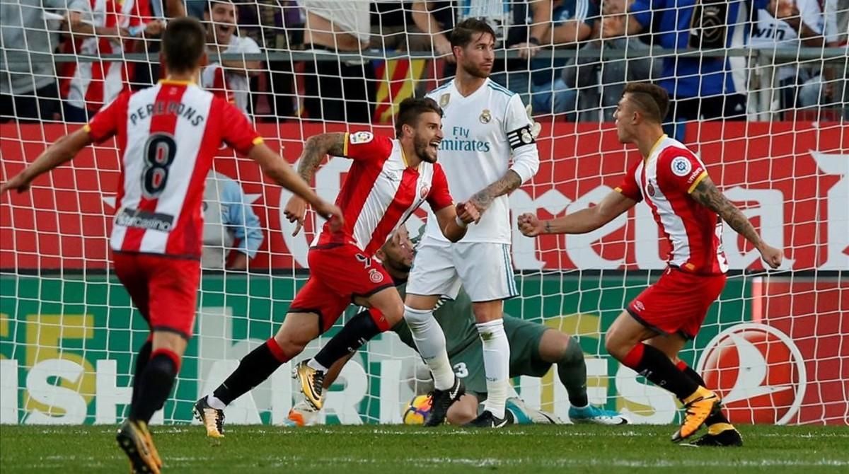 Portu celebra el segundo gol del Girona frente al Real Madrid en el partido disputado en Montilivi el pasado 29 de octubre. Portu celebra el segundo gol del Girona frente al Real Madrid en el partido disputado en Montilivi el pasado 29 de octubre.