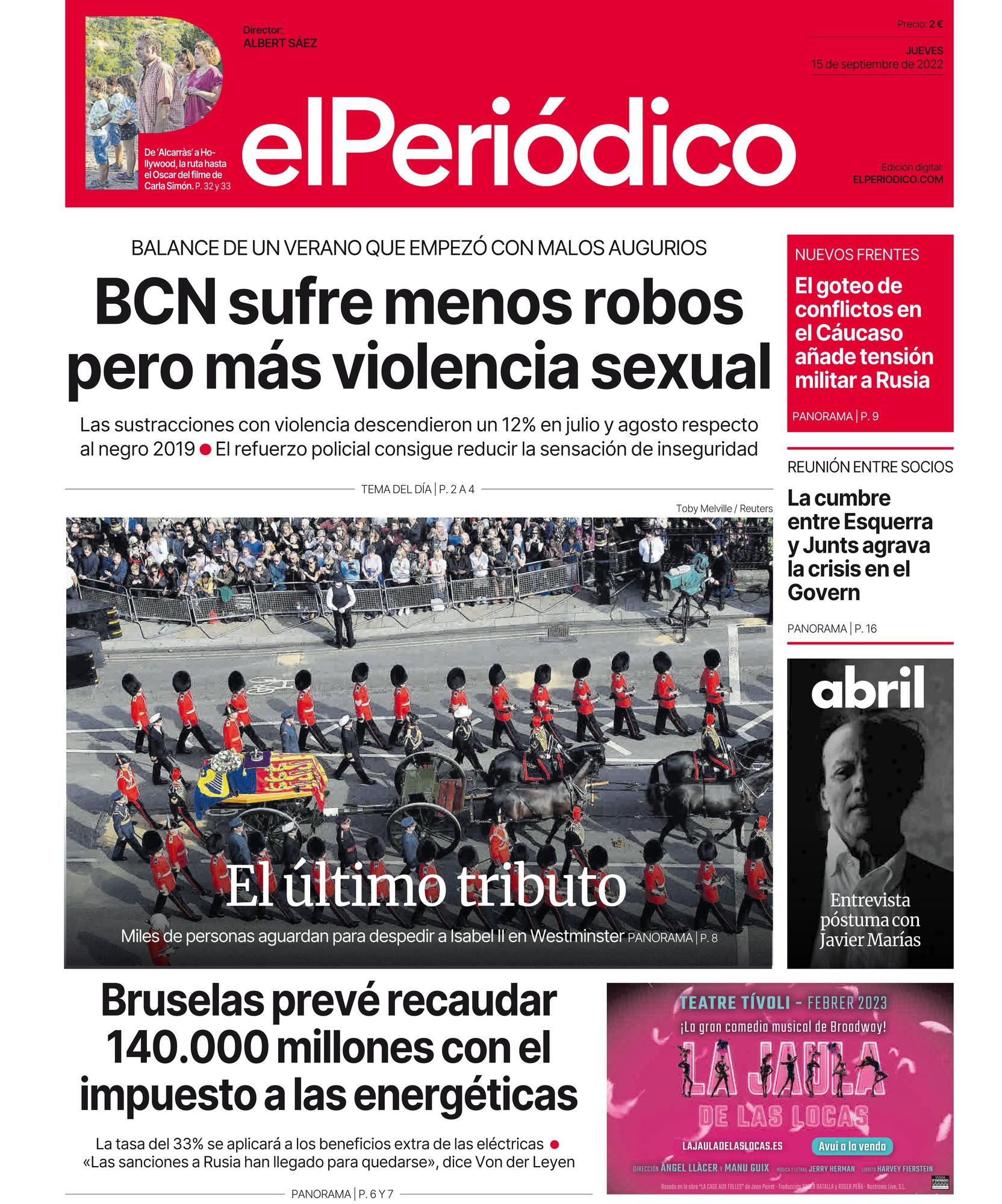 La Portada De El PeriÓdico Del 15 De Septiembre De 2022 7433