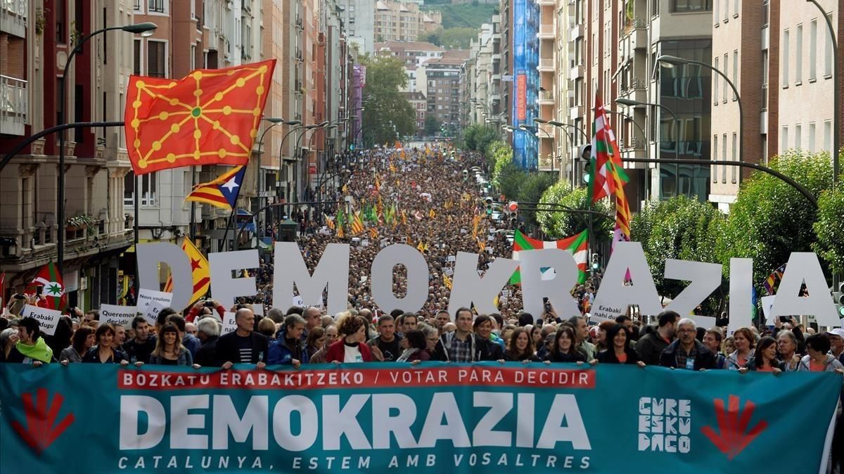 Manifestación a favor del referéndum del 1-O en Catalunya, el pasado 16 de septiembre en Bilbao Manifestación a favor del referéndum del 1-O en Catalunya, el pasado 16 de septiembre en Bilbao