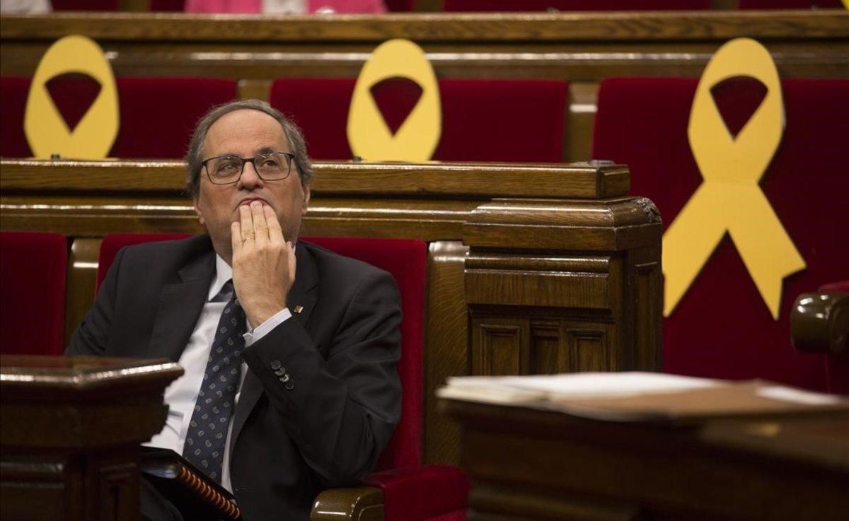 El ’president’, Quim Torra, en una sesión de control en el Parlament. El ’president’, Quim Torra, en una sesión de control en el Parlament.