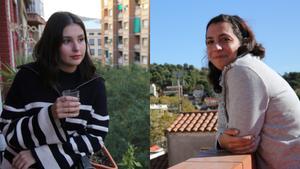 A la izquierda, Anna Grau,  en el balcón de su piso en L’Hospitalet. A la derecha, Miriam Sivianes, inquilina de un piso en el barrio barcelonés de Vallcarca i Els Penitents.