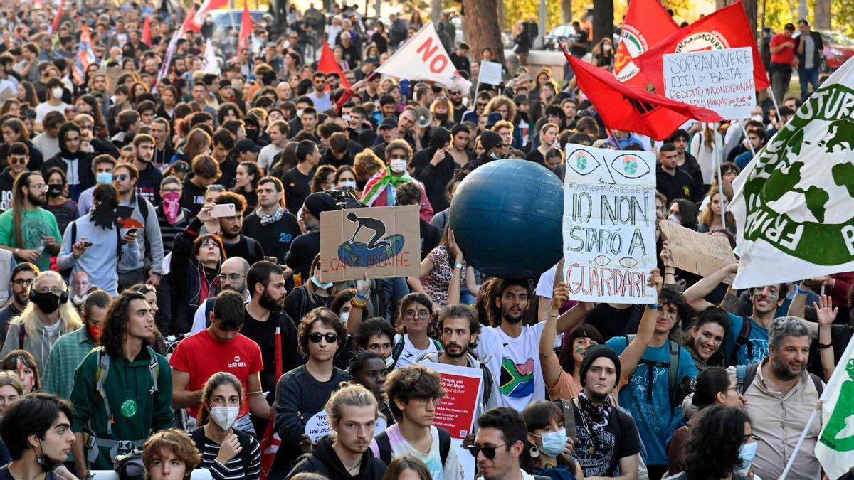 Protesta contra los líderes del G-20 en Roma.