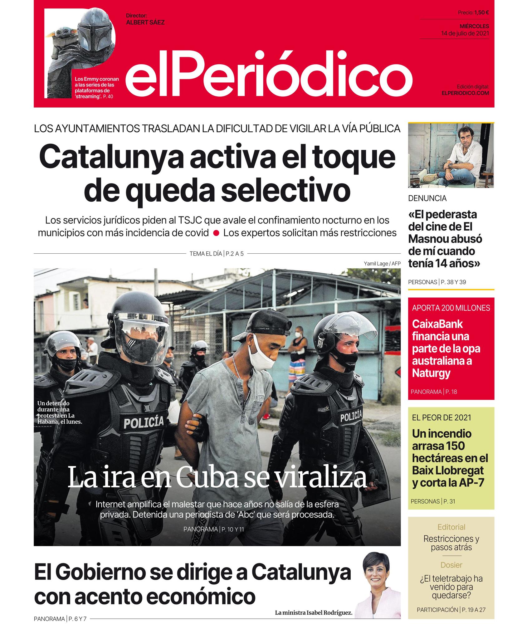 La portada de EL PERIÓDICO del 14 de julio de 2021