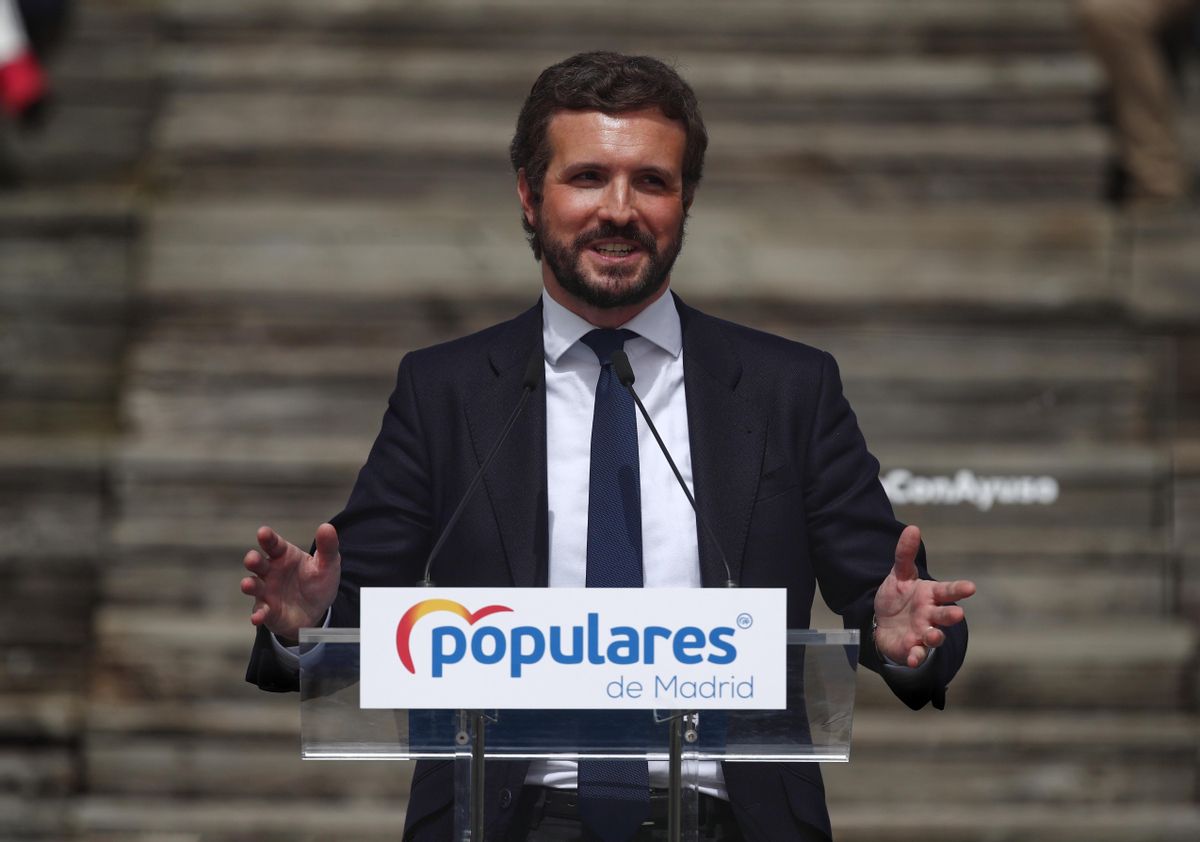 El líder del PP, Pablo Casado, el 31 de marzo, interviene en la presentación de la candidatura para las elecciones a la Asamblea de Madrid. El líder del PP, Pablo Casado, el 31 de marzo, interviene en la presentación de la candidatura para las elecciones a la Asamblea de Madrid.