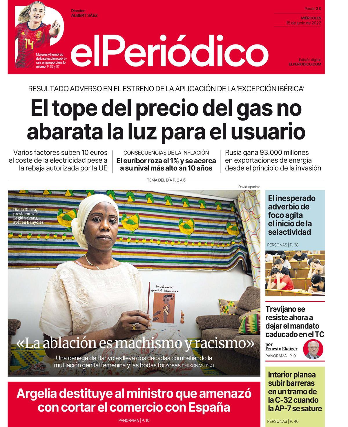 La portada de EL PERIÓDICO del 15 de junio de 2022