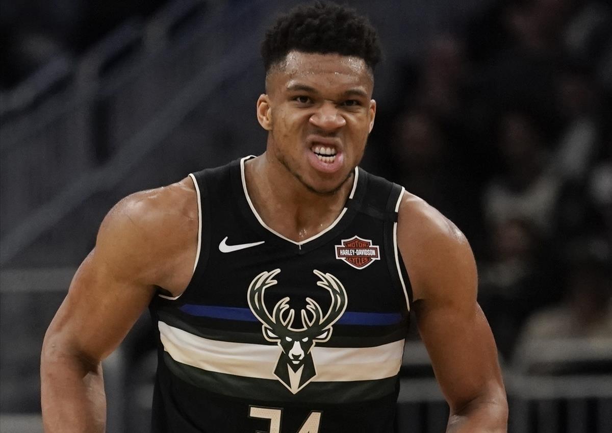 Milwaukee Bucks  Giannis Antetokounmpo reacts after a dunk during the second half of an NBA basketball game against the Philadelphia 76ers Thursday  Feb  6  2020  in Milwaukee  The Bucks won 112-101  (AP Photo Morry Gash)