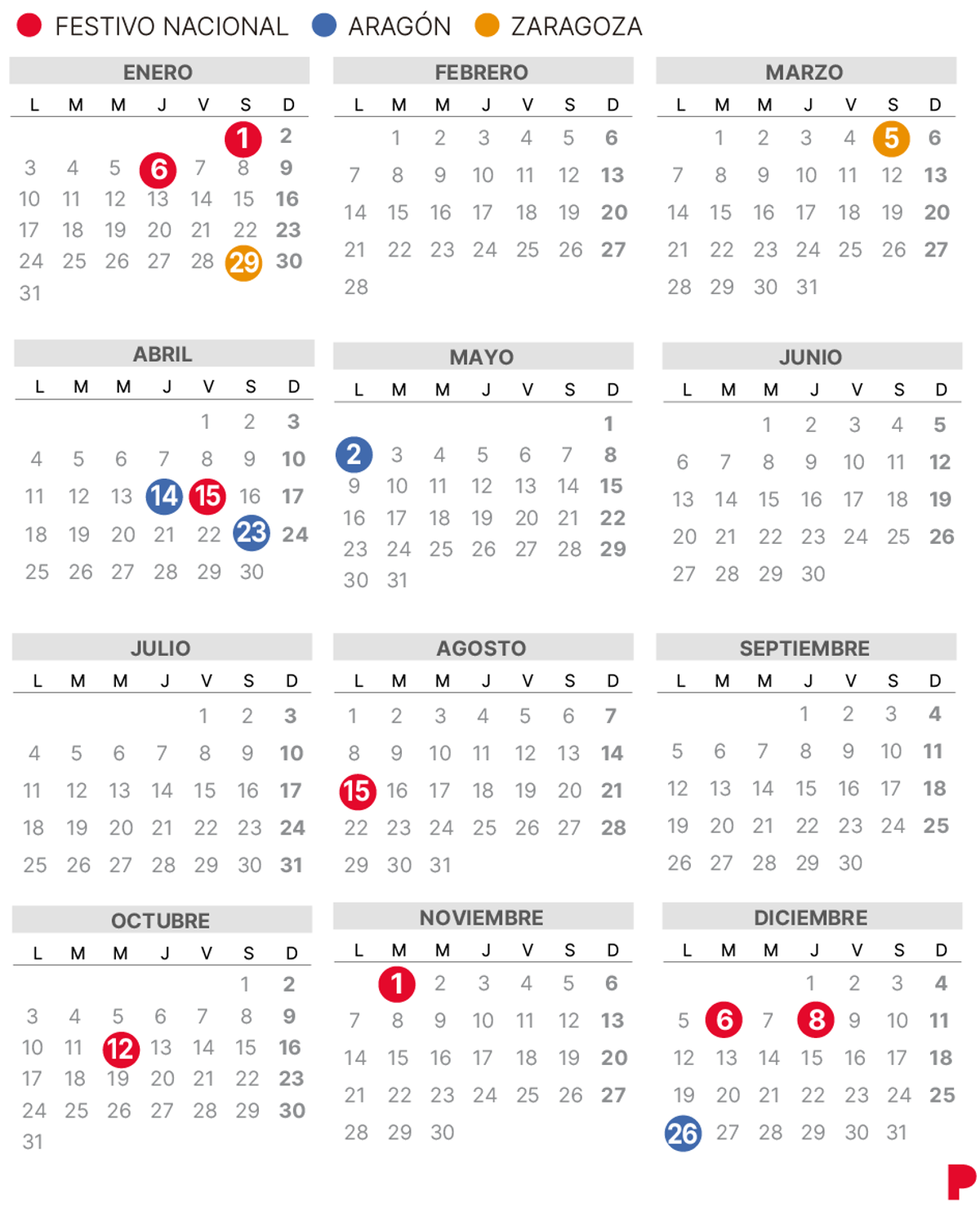 Calendario laboral de Zaragoza del 2022.