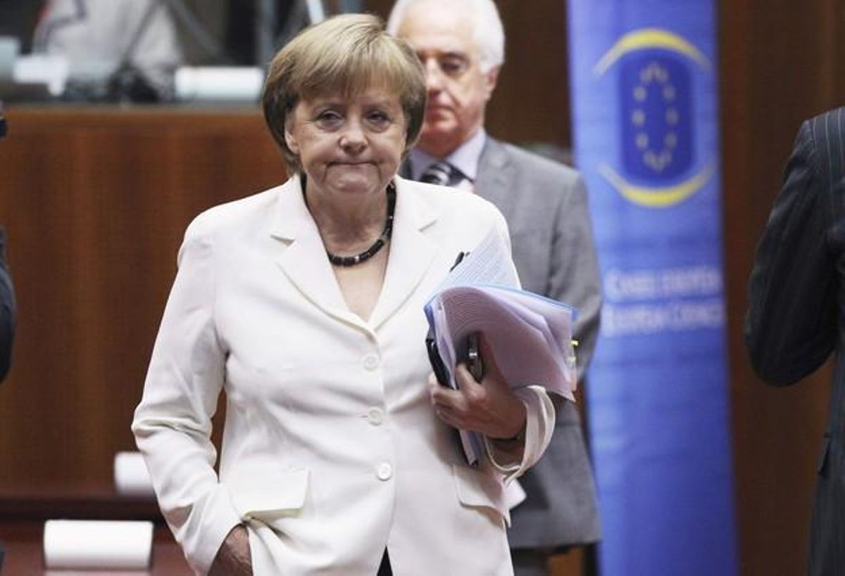 Angela Merkel durante la reunión del Eurogrupo. Angela Merkel durante la reunión del Eurogrupo.