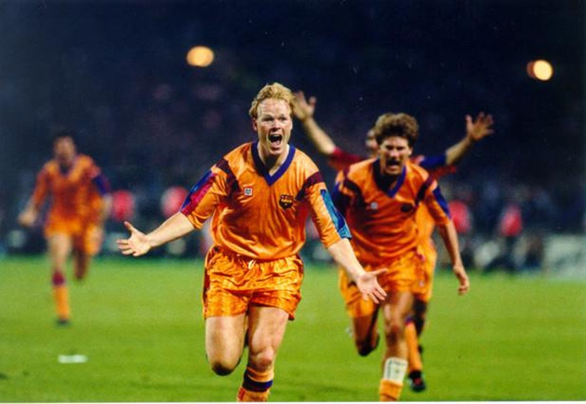 Koeman celebra el gol del triunfo, seguido de Laudrup y Stoichkov. Koeman celebra el gol del triunfo, seguido de Laudrup y Stoichkov.