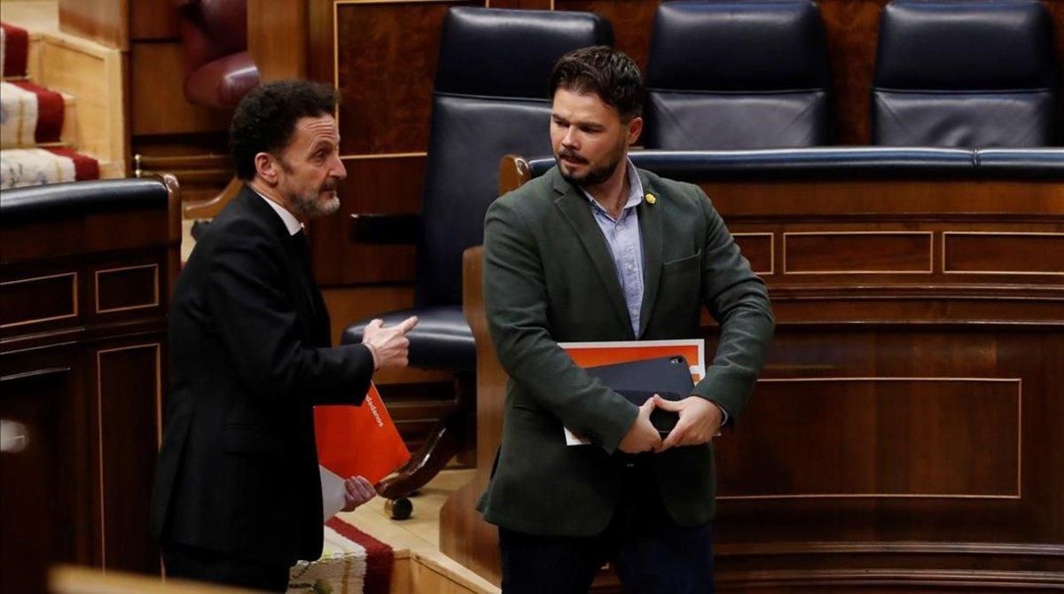 Los portavoces parlamentarios de Cs y ERC, Edmundo Bal y Gabriel Rufián, el pasado 15 de abril en el Congreso. Los portavoces parlamentarios de Cs y ERC, Edmundo Bal y Gabriel Rufián, el pasado 15 de abril en el Congreso.