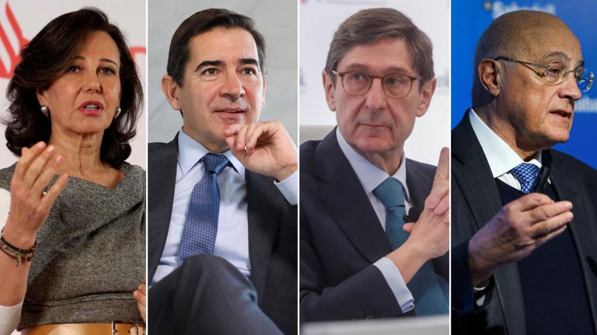 Los presidentes del Santander (Ana Botín), BBVA (Carlos Torres Vila), CaixaBank (José Ignacio Goirigolzarri) y Sabadell (Josep Oliu). 