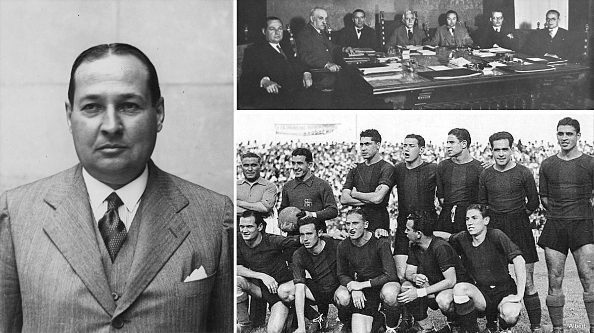 El presidente del Barça Francesc Xavier Casals. Arriba, en el Govern de Macià. Debajo, un once de la época. El presidente del Barça Francesc Xavier Casals. Arriba, en el Govern de Macià. Debajo, un once de la época.
