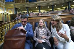 Pedro Sánchez, Nadia Calviño y Yolanda Díaz, el pasado martes en el Congreso.