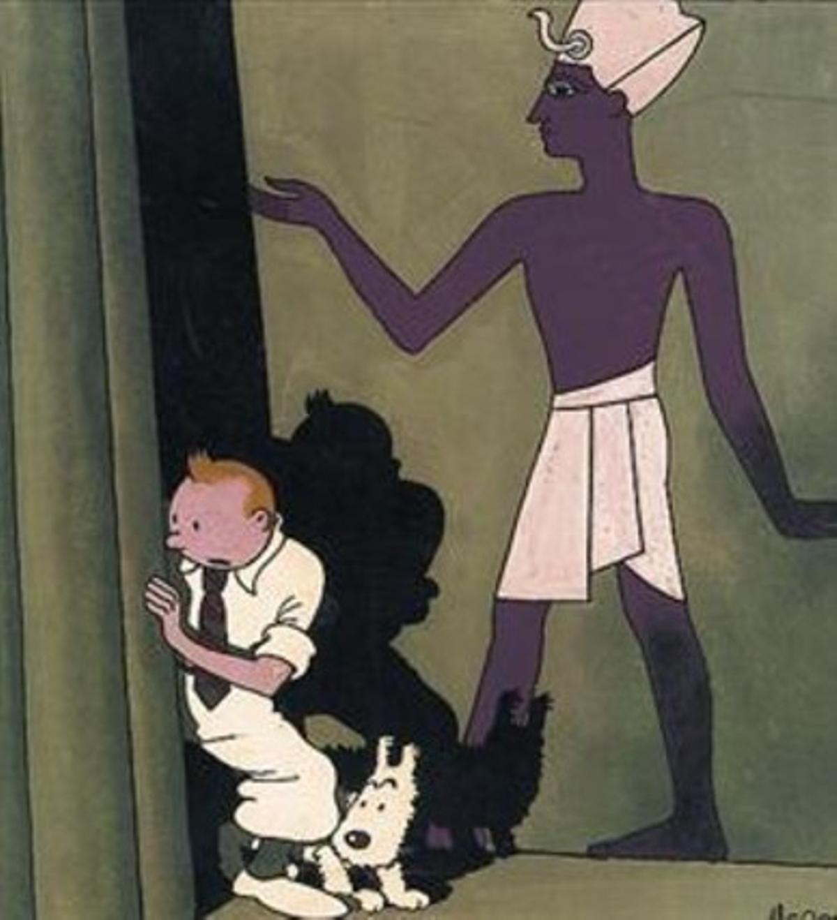 ’MUSEO HERGÉ’ 3 Esbós de ’Tintín i els «pícaros»’ i, a sota, dibuix per a portada d’’Els cigars del faraó’.