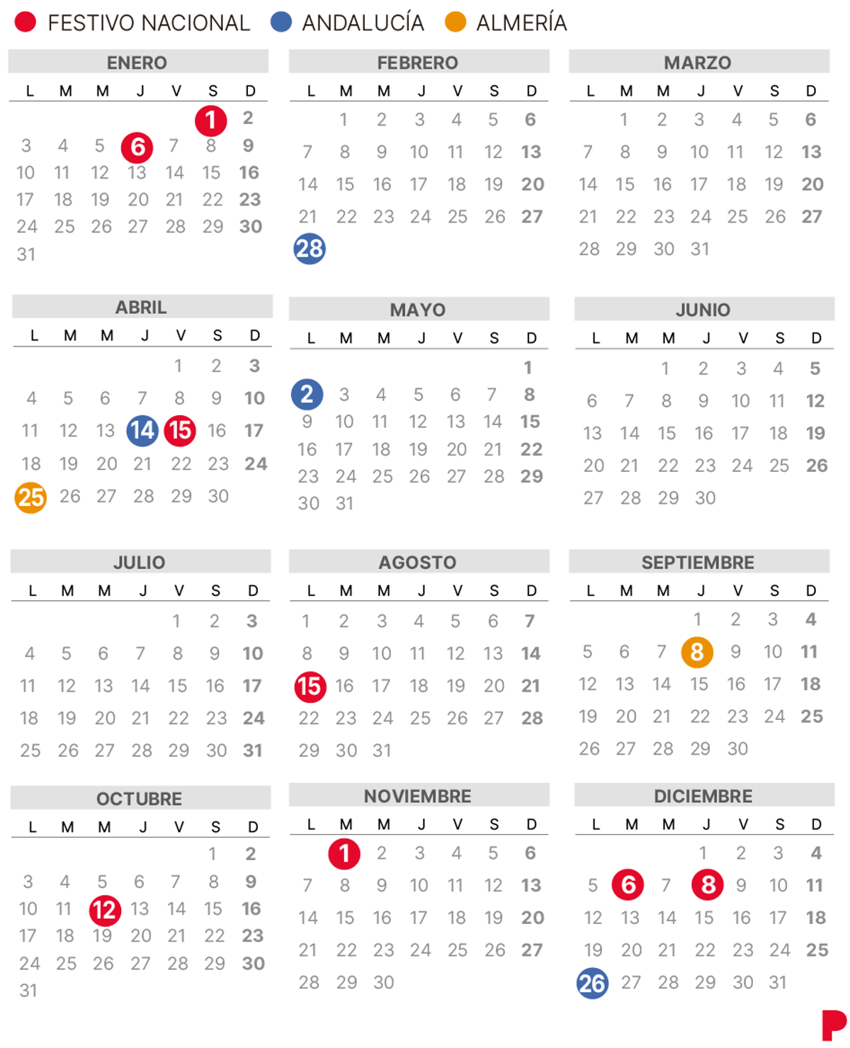 Calendario laboral de Almería 2022.