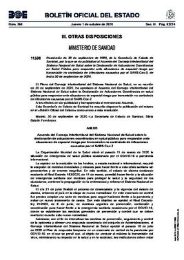Acuerdo del Consejo Interterritorial del Sistema Nacional de Salud del 30 de septiembre de 2020, publicado en el BOE de este 1 de octubre. 