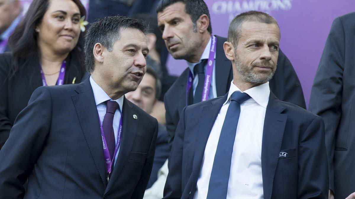 Bartomeu y Ceferin, presidente de la Uefa, en Barcelona. Bartomeu y Ceferin, presidente de la Uefa, en Barcelona.