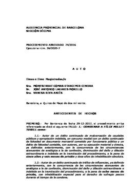 Auto que ordena el ingreso en prisión de Millet, Montull y Osàcar