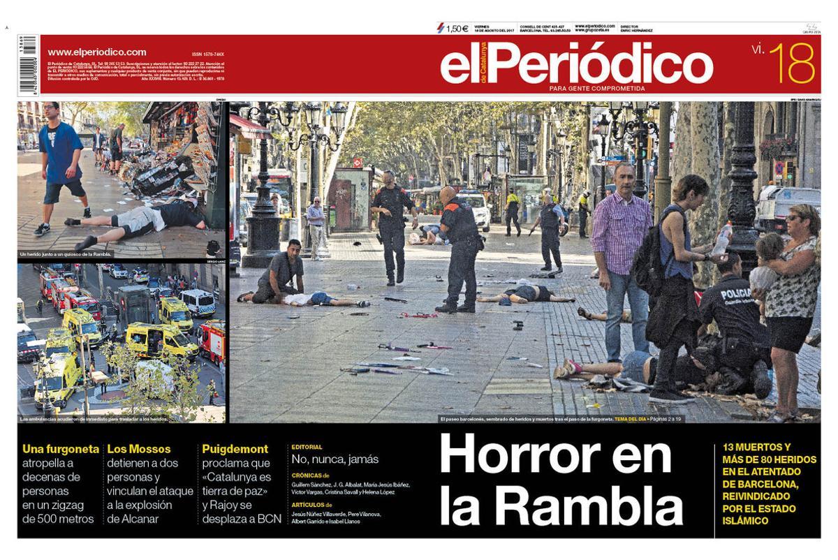 La portada de EL PERIÓDICO del 18 de agosto del 2017. La portada de EL PERIÓDICO del 18 de agosto del 2017.