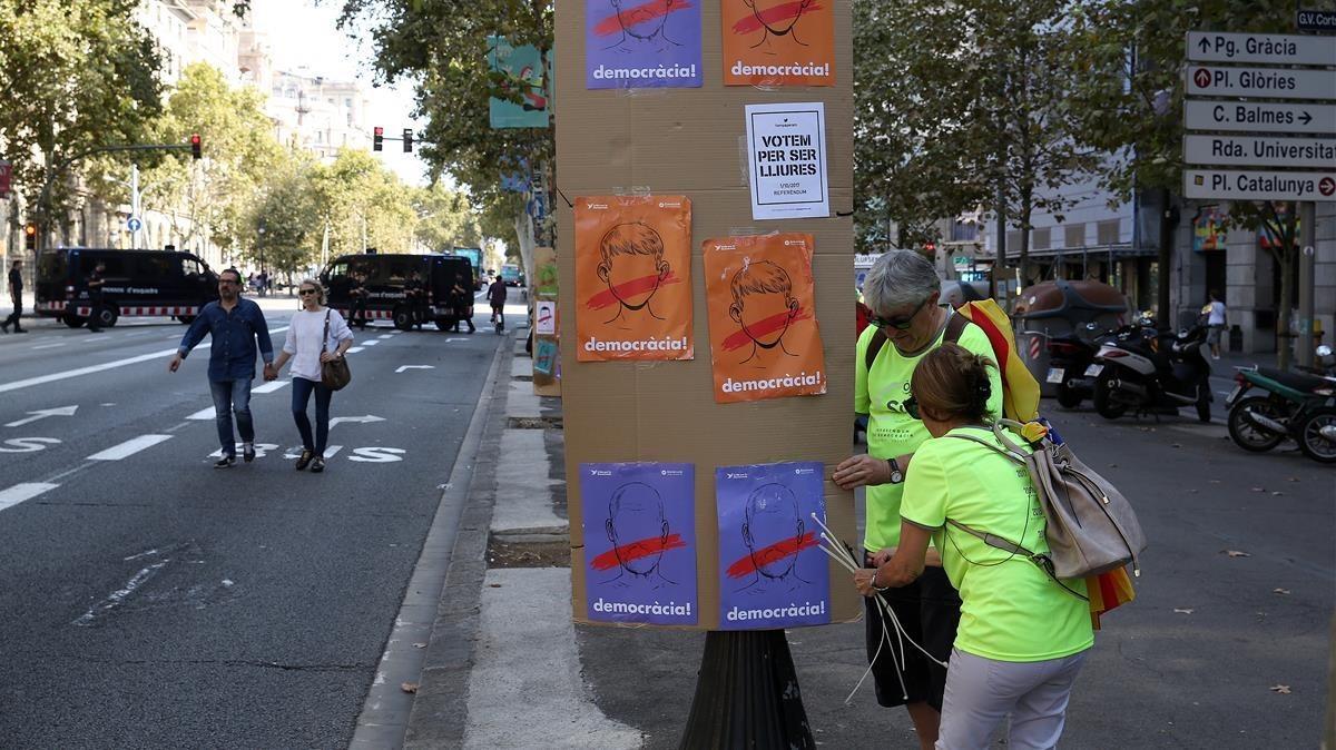 Carteles de las entidades independentistas por la democracia, en una imagen del pasado septiembre.