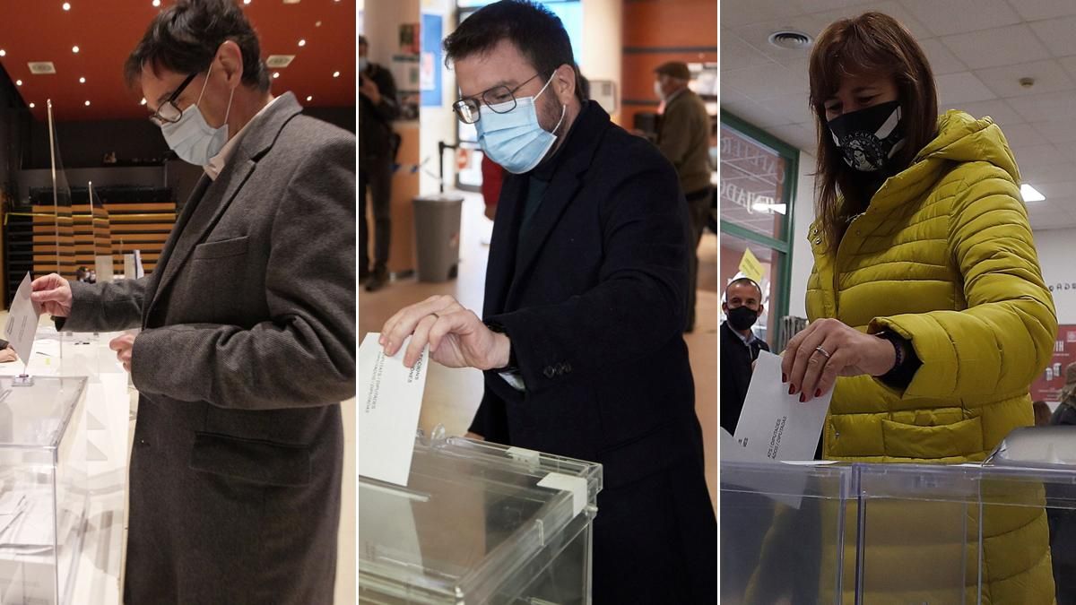 Momento de la votación de Salvador Illa, Pere Aragonès y Laura Borràs. Momento de la votación de Salvador Illa, Pere Aragonès y Laura Borràs.