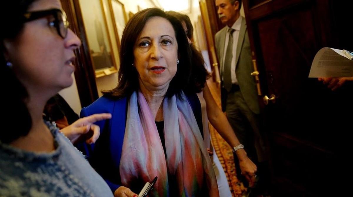 La portavoz del PSOE en el Congreso, Margarita Robles, a su salida de la Junta de Portavoces el pasado 3 de octubre. 