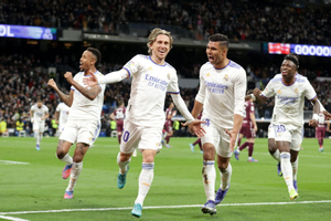 Modric celebra su gol ante la Real Sociedad en el último partido del Real Madrid. 