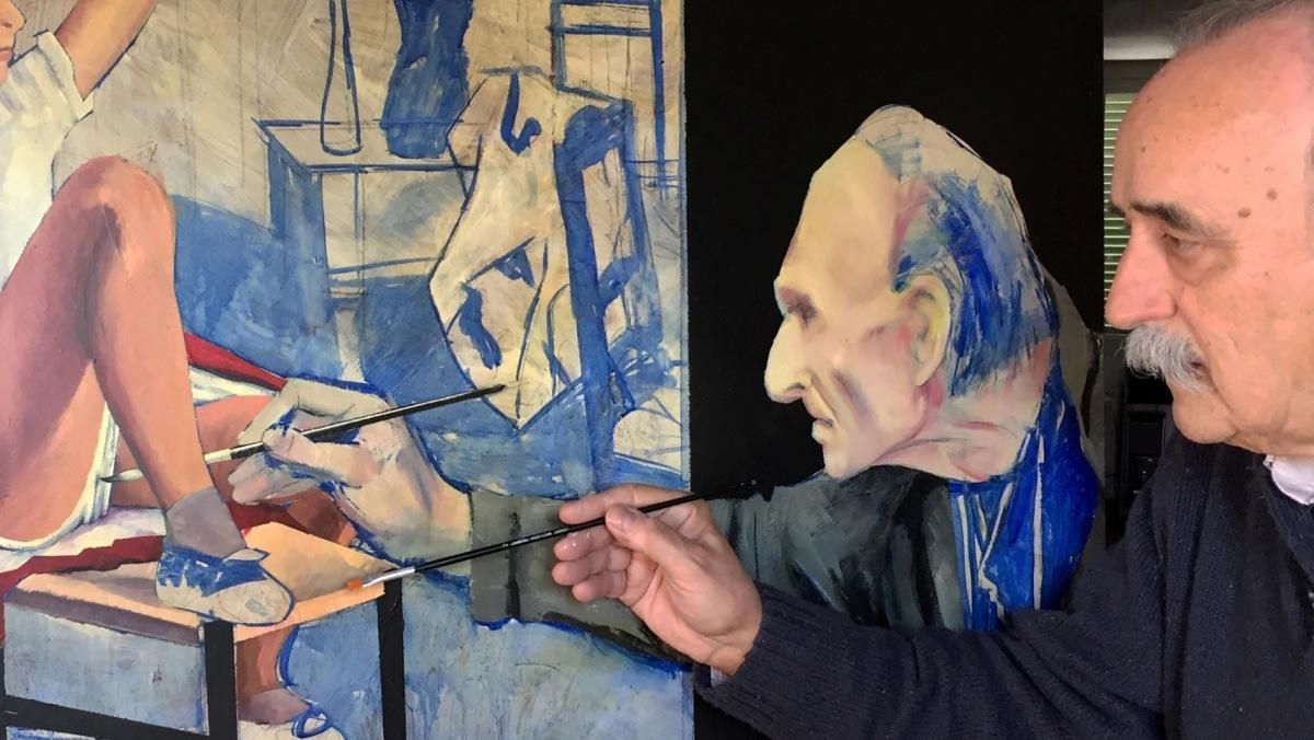 Una imagen de Joan Josep Guillén pintando uno de sus cuadros. Una imagen de Joan Josep Guillén pintando uno de sus cuadros.