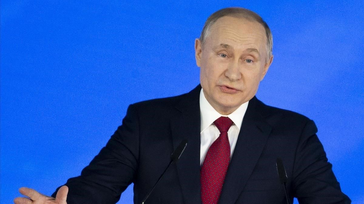 El presidente ruso, Vladímir Putin, este miércoles durante su discurso. El presidente ruso, Vladímir Putin, este miércoles durante su discurso.