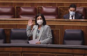 La ministra de Sanidad, Carolina Darias, durante la sesión de control al Gobierno en el Congreso de este 9 de junio. 