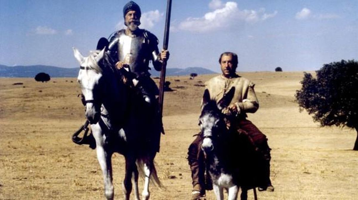 Fernando Rey, don Quijote, y Alfredo Landa, Sancho Panza, en la miniserie de Manolo Gutiérrez Aragón basada en la novela de Cervantes y rodada en 1990. Fernando Rey, don Quijote, y Alfredo Landa, Sancho Panza, en la miniserie de Manolo Gutiérrez Aragón basada en la novela de Cervantes y rodada en 1990.