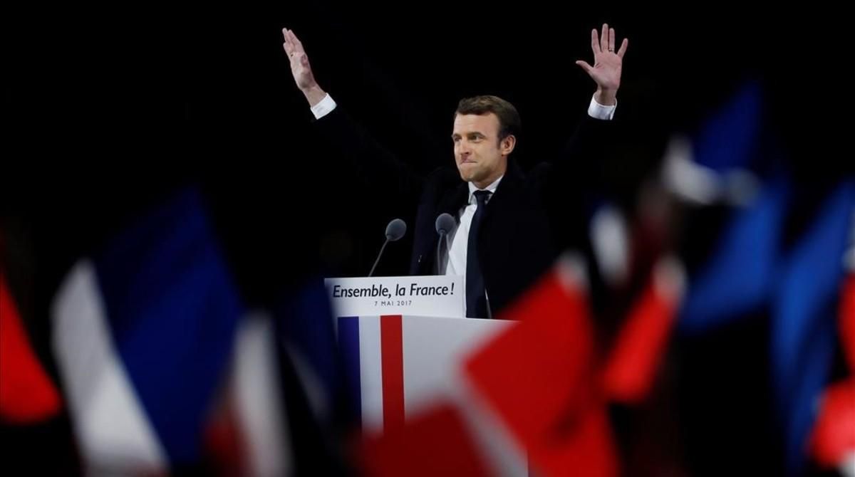 Emmanuel Macron celebra su victoria. Emmanuel Macron celebra su victoria.