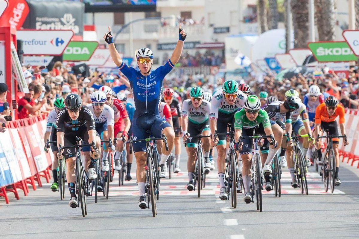 Fabio Jakobsen celebra su victoria en La Manga. Fabio Jakobsen celebra su victoria en La Manga.
