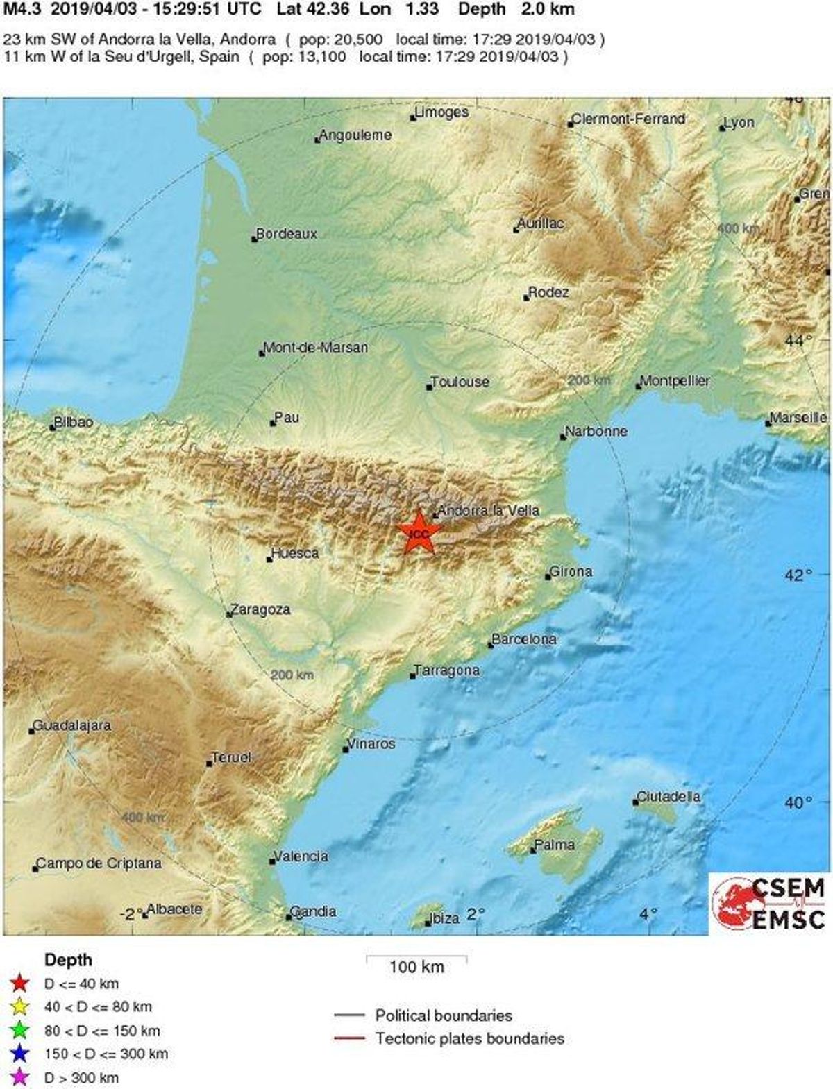 Epicentro del seísmo detectado en Catalunya esta tarde. Epicentro del seísmo detectado en Catalunya esta tarde.