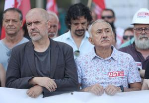 El secretario general de CCOO, Unai Sordo; y el de UGT, Pepe Álvarez; principales organizaciones sindicales de España